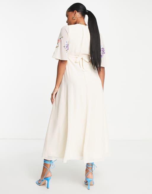 Hope & Ivy Maternity Carmen embroidered dress in cream | ASOS