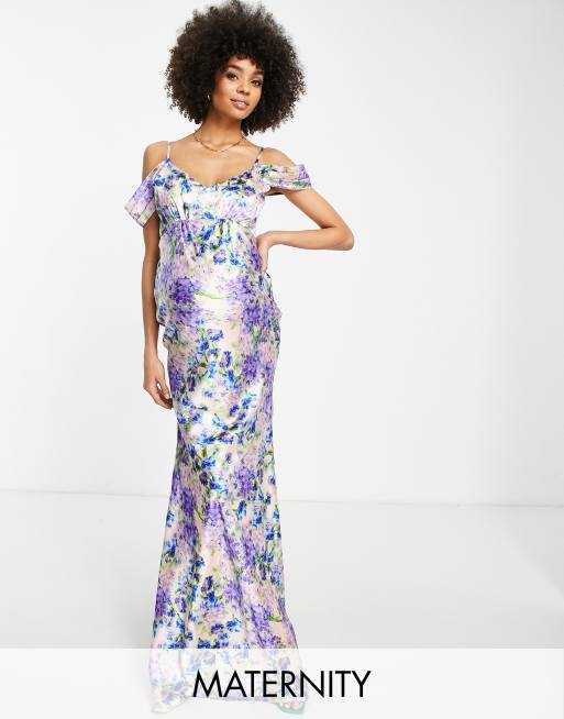 Lavender Floral Off the Shoulder Maxi Maternity Dress