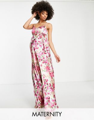 Hope & Ivy Maternity cowl neck maxi dress in mixed pink floral