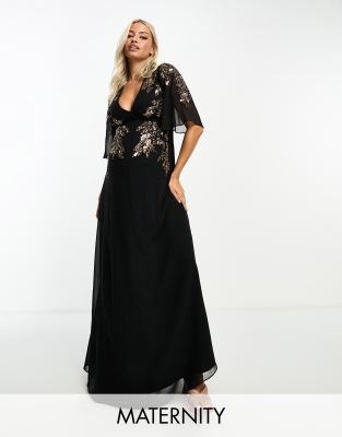 Hope & Ivy Maternity embellished maxi dress in black