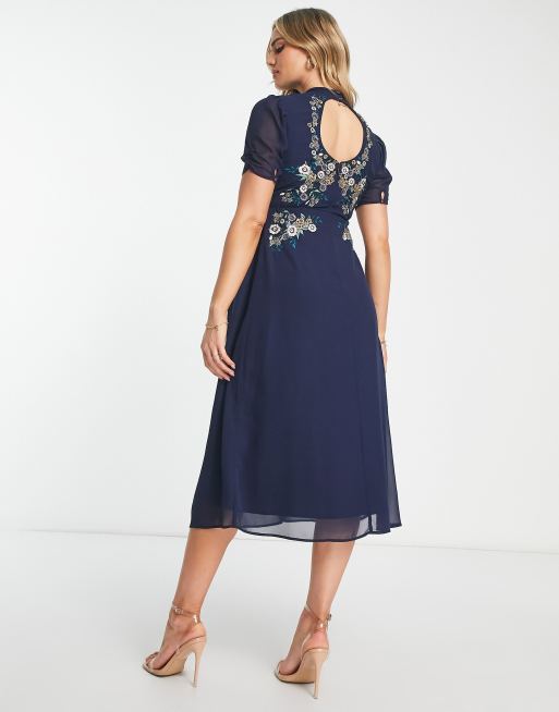 Hope & Ivy Maternity Claudine embroidered dress in navy