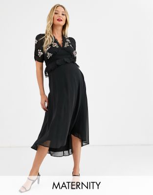 hope and ivy embroidered button front midi dress