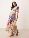 [Hope & Ivy Maternity] Hope & Ivy Maternity flutter sleeve maxi wrap dress in multi sea life print 8 Multi