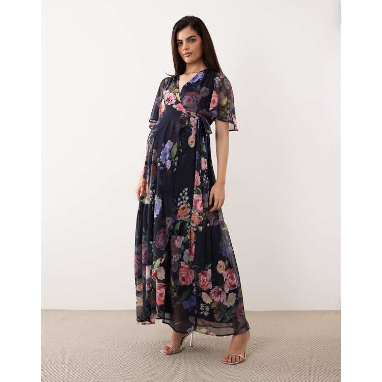 floral maternity dress long sleeve Winslet Maternity Dress in Mauve Abstract Mauve Abstract / XL