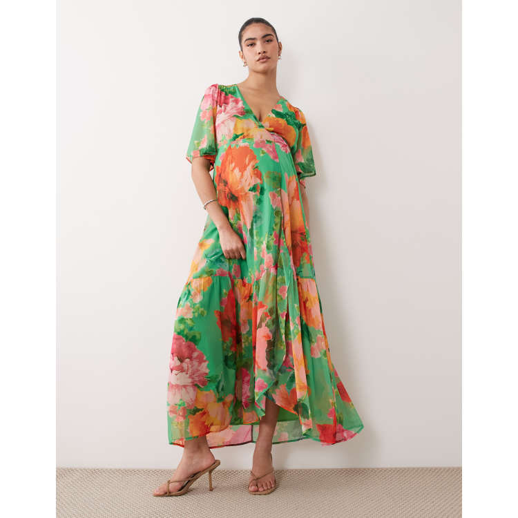 green floral maternity dress Tiffany Rose Kimono Maxi Ditsy Olive creating a fresh Long Floral Print Dress for