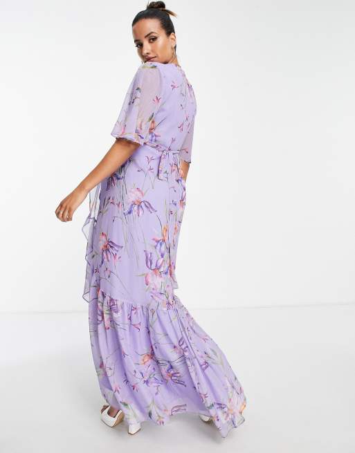 Hope & Ivy Maternity Avery floral print satin maxi dress in lilac