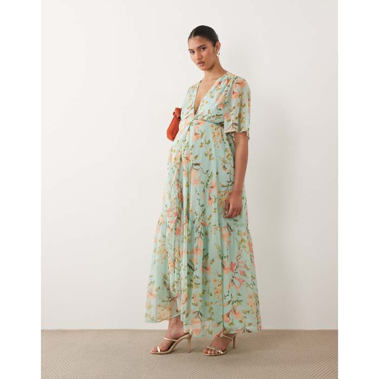 floral pregnancy dress Poplin Sleeveless Maternity Maxi For a dreamy aesthetic Strappy Dress with Flower Motifs