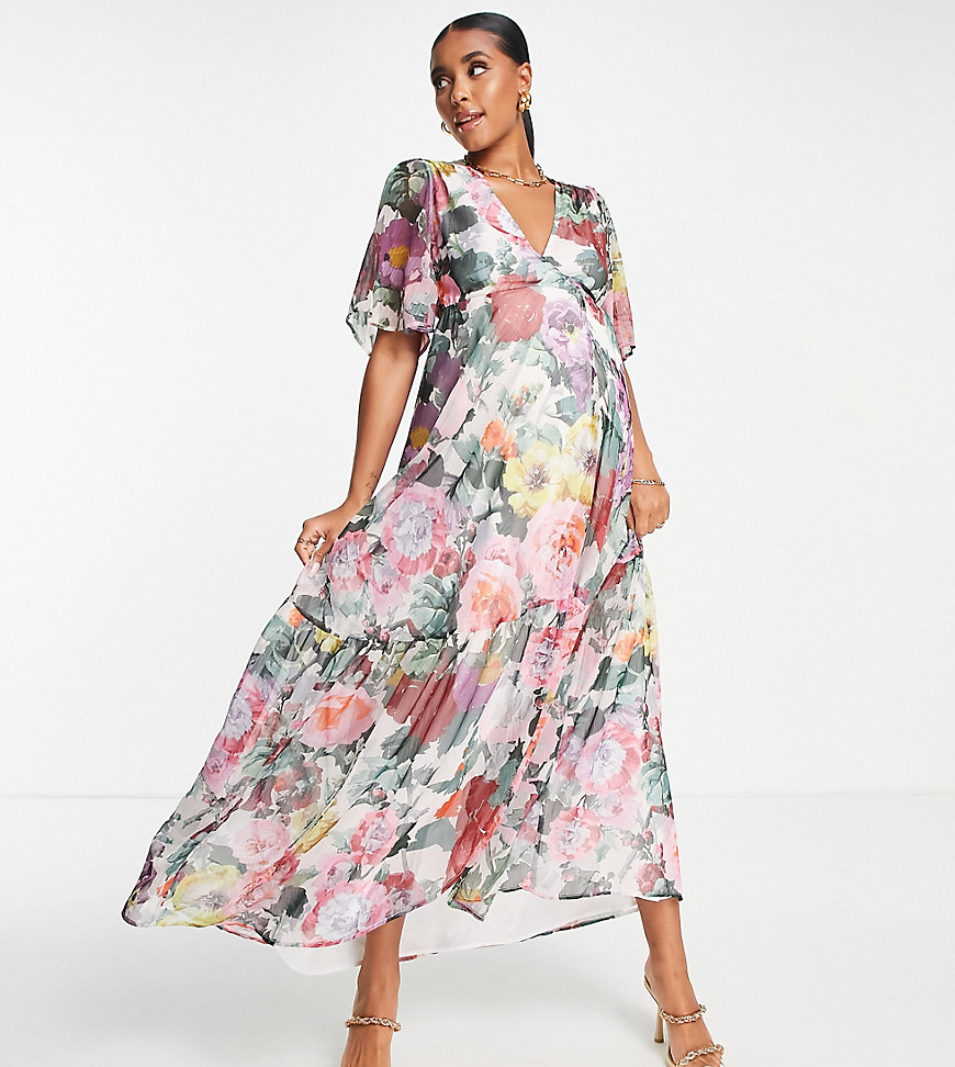 Hope & Ivy Maternity Frankie wrap maxi dress in pink