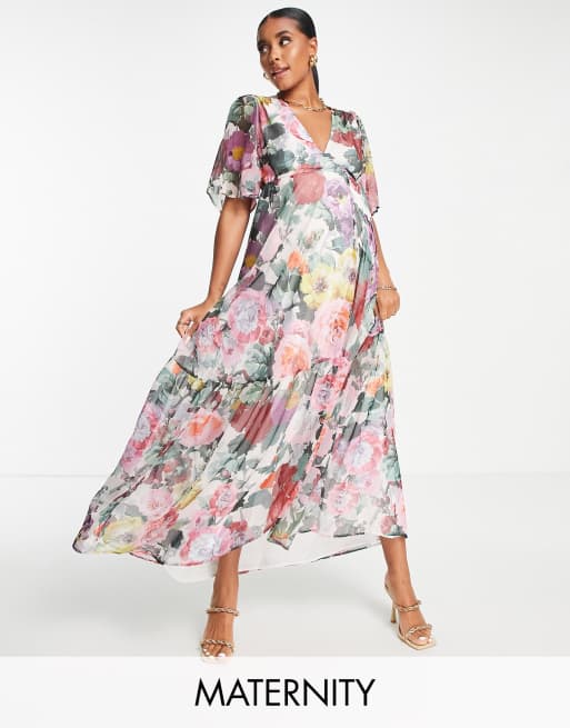 Hope & Ivy Maternity Frankie wrap maxi dress in pink | ASOS