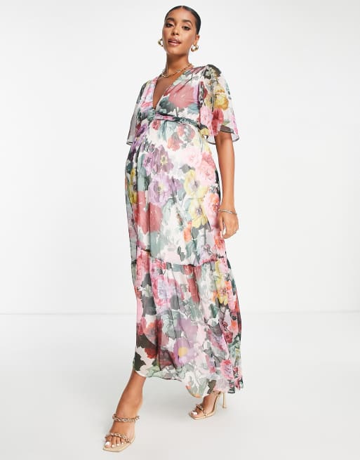 Hope & Ivy Maternity Frankie wrap maxi dress in pink | ASOS