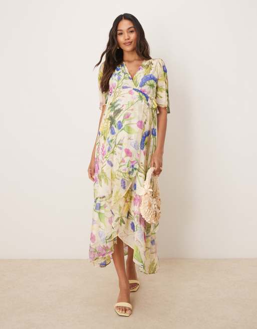 chinese dress ladies Navy Floral 3/4 Puff Sleeve Maternity Maxi Dress – PinkBlush main image 0