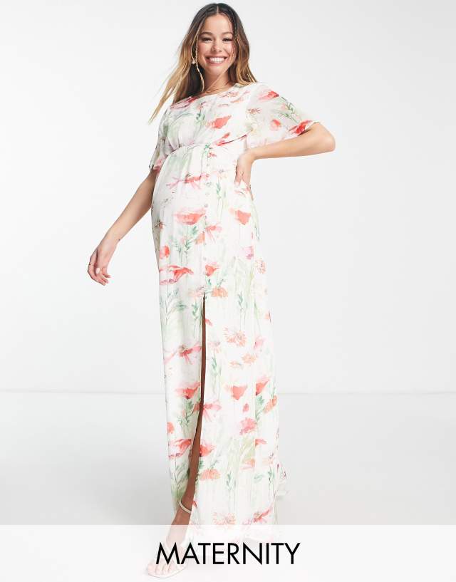 Hope & Ivy Maternity - greta floral print maxi dress in pink