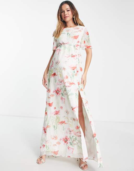 Hope & Ivy Maternity Greta floral print maxi dress in pink, 4 of 4