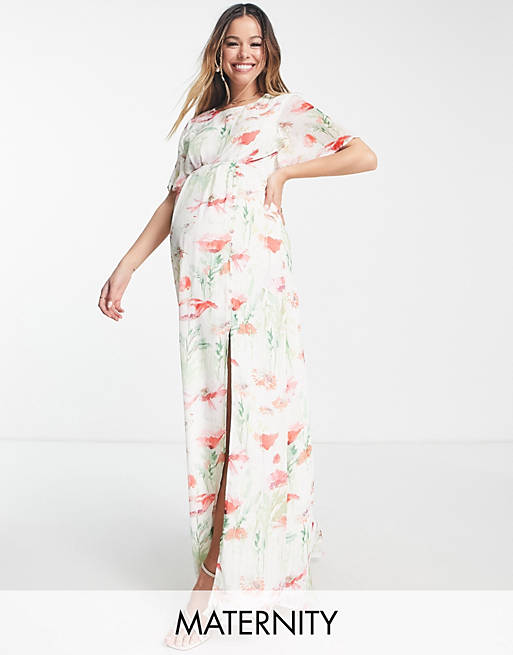 Hope & Ivy Maternity - Greta - Vestito lungo rosa a fiori