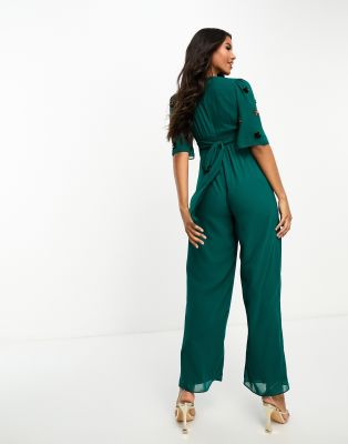 Hope & Ivy Maternity jumpsuit with embellishment in emerald