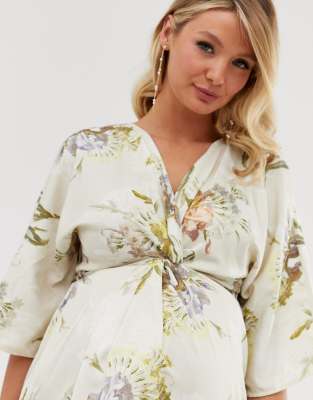 hope & ivy knot front maxi dress with in multi floral