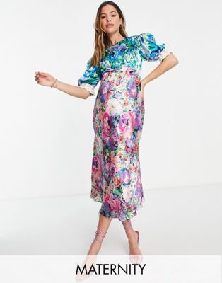 Hope & Ivy Maternity Lia double print floral dress in multicolour