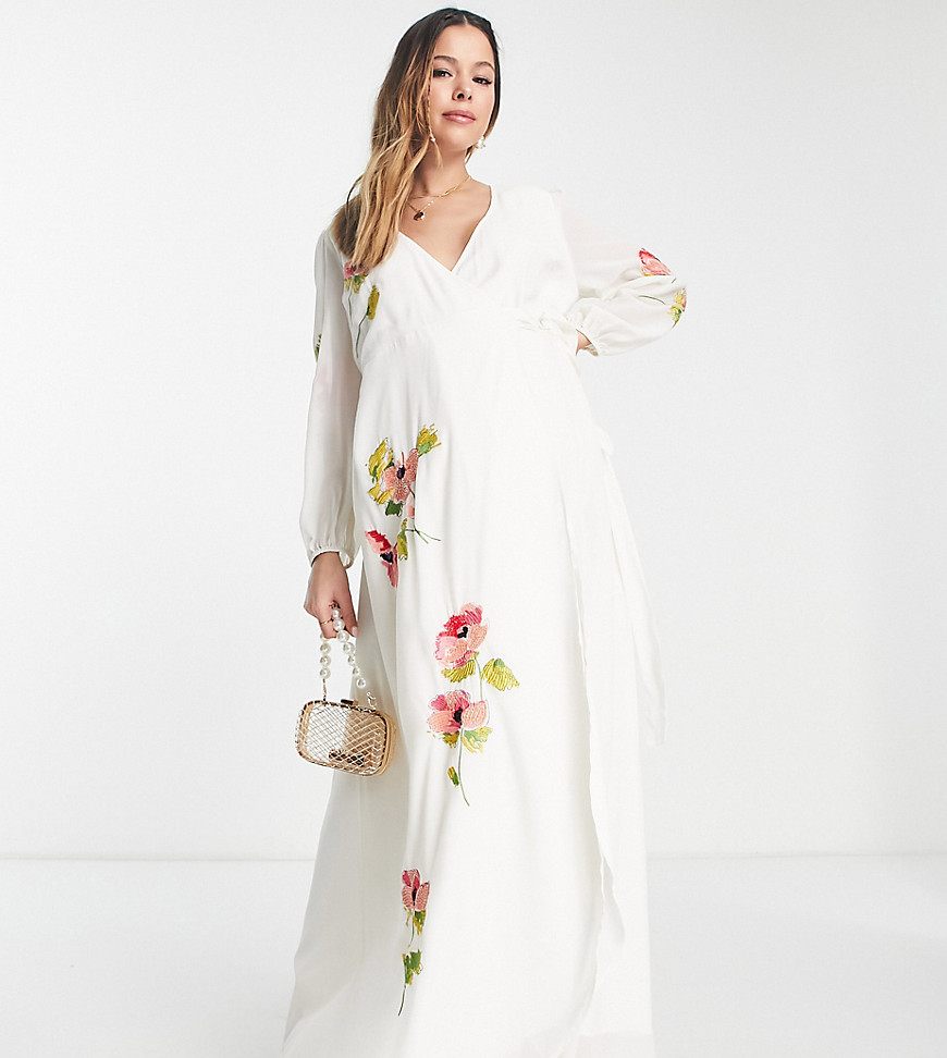 Hope & Ivy Maternity Lilbeth embroidered dress in cream-White