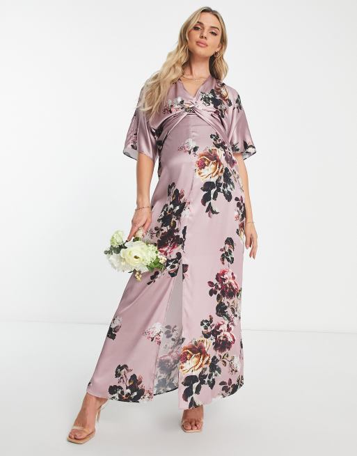 Hope & Ivy Maternity – Ljuslila maxiklänning med kimonoärmar av satin, 2 av 4