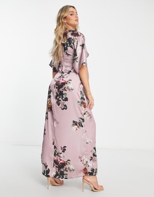 Hope & Ivy Maternity – Ljuslila maxiklänning med kimonoärmar av satin, 4 av 4