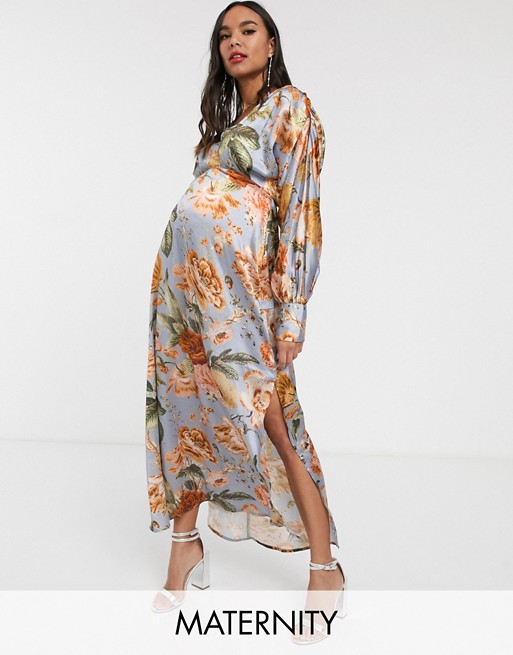 Hope & Ivy Maternity maxi tea dress in tapestry floral