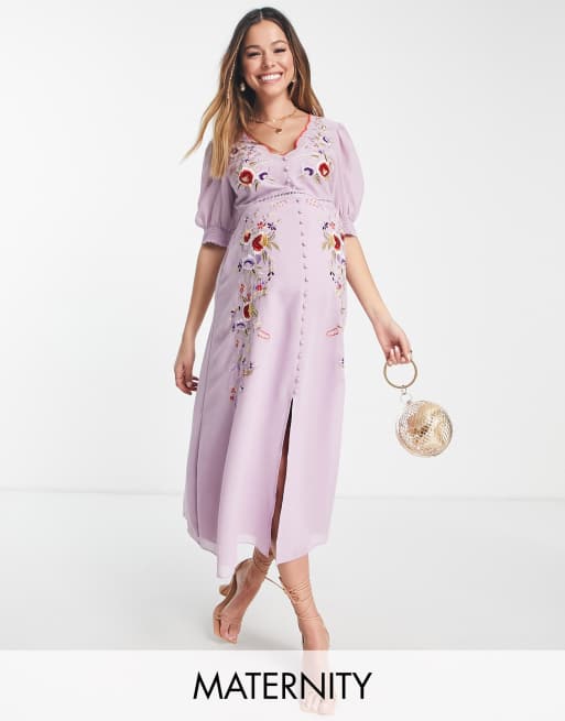 Hope & Ivy Maternity Mila embroidered dress in pink ASOS