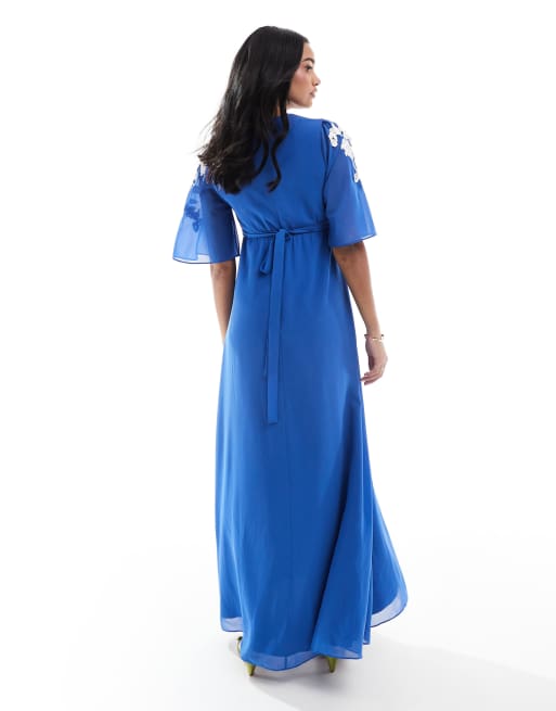 Hope & Ivy Maternity plunge front embellished maxi dress in blue | ASOS