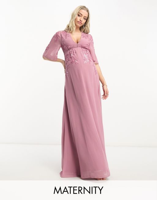 Hope & Ivy Maternity Bridal all over embroidered maxi dress in