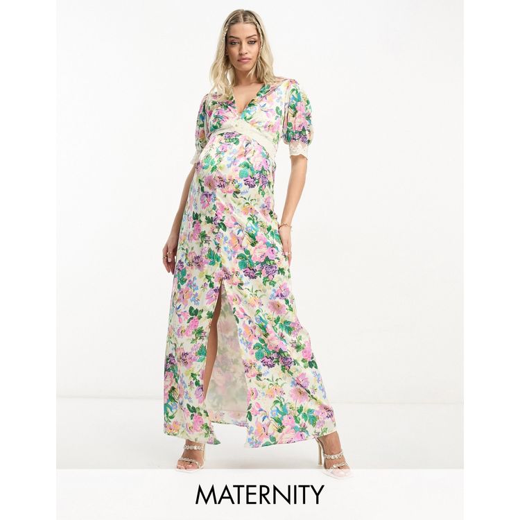 Hope & Ivy Women's Maternity Cut-Out Balloon Sleeve Maxi Dress NC3