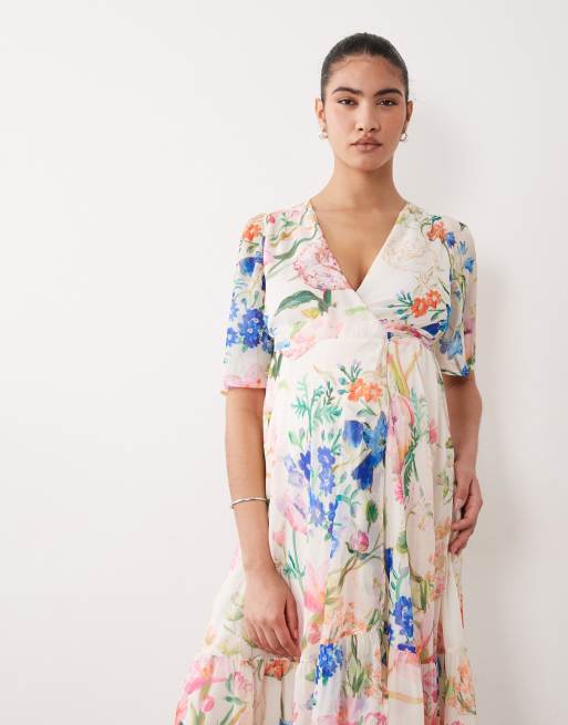 Hope & Ivy Maternity - Robe longue cache-cœur nouée à la taille - Blanc fleuri, 2 de 4