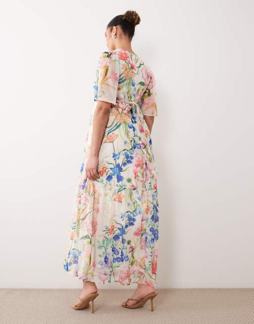 Hope & Ivy Maternity - Robe longue cache-cœur nouée à la taille - Blanc fleuri, 3 de 4