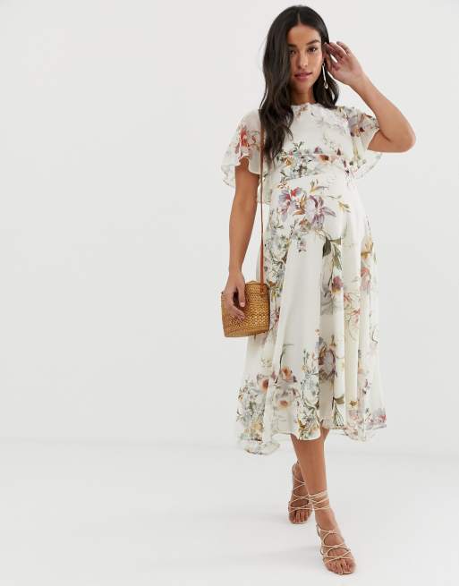 Hope & Ivy Maternity - Robe mi-longue à dos découvert - Crème fleuri, 4 de 4