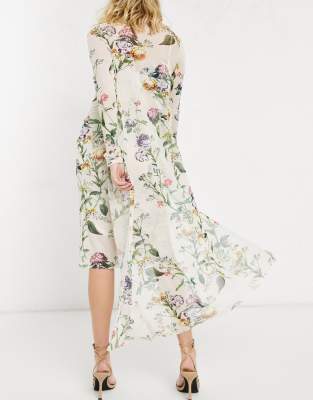 Set con vestito a sottoveste e spolverino anni'90 verde salvia a fiori - Hope&Ivy Maternity  donna Verde - immagine3
