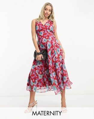 Hope & Ivy Maternity Sleeveless Midaxi Dress In Blurred Red Floral