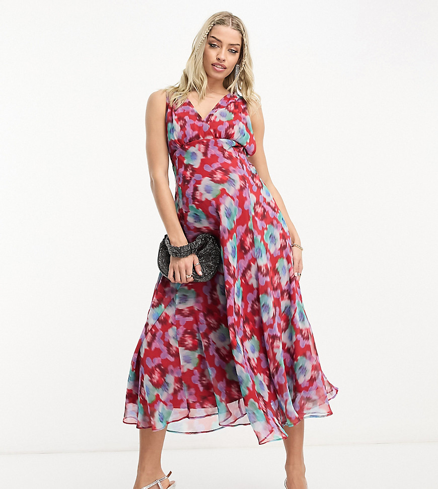 Hope & Ivy Maternity sleeveless midaxi dress in blurred red floral