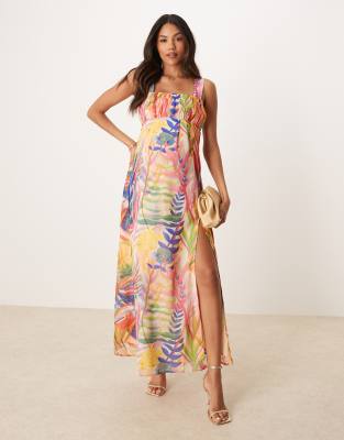 square neck maxi dress in multi sea life print