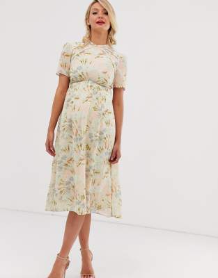 asos design floral tie back midi dress