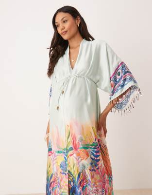 Hope & Ivy Maternity Tie Waist Kimono Wrap Midi Dress
