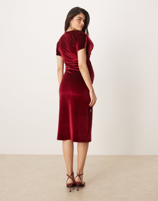 burgundy maternity formal dress Angel Maternity Lucille Knit Maternity Midi Dress in Burgundy main image 0