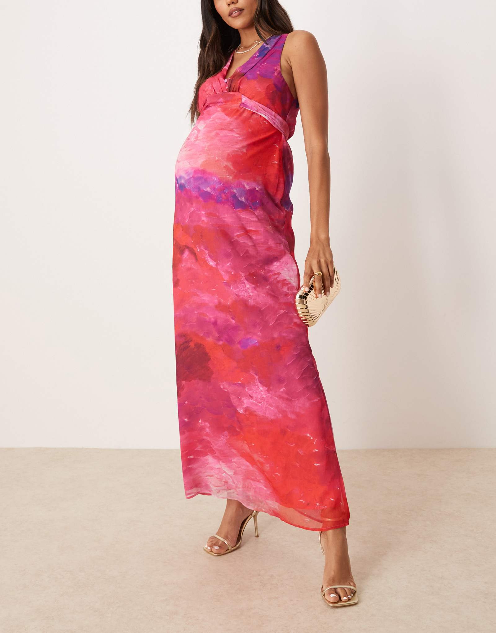 Макси-платье для беременных Hope &Ivy с v-образным вырезом и завязкой сзади в розовый принт