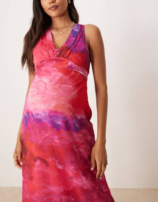 Hope & Ivy Maternity v-neck maxi dress with tie back in pink print, 4 of 4