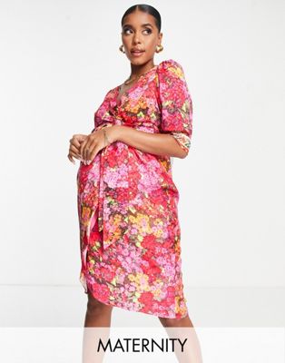 Hope & Ivy Maternity Vanessa Wrap Dress In Pink