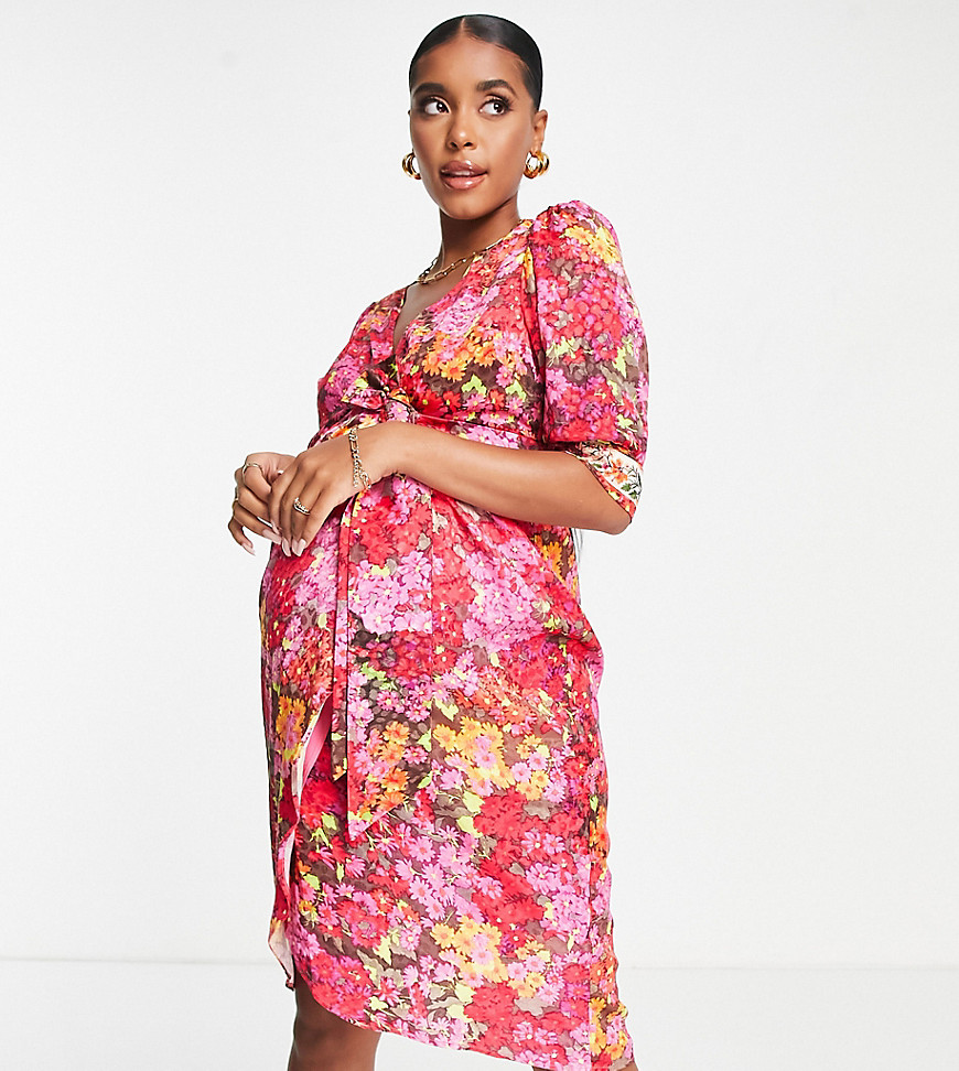 Hope & Ivy Maternity Vanessa wrap dress in pink