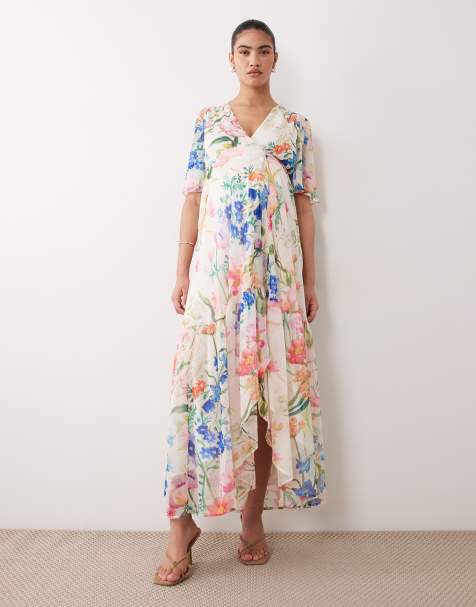 Hope & Ivy Maternity - Vestito lungo avvolgente allacciato in vita bianco a fiori - view 1