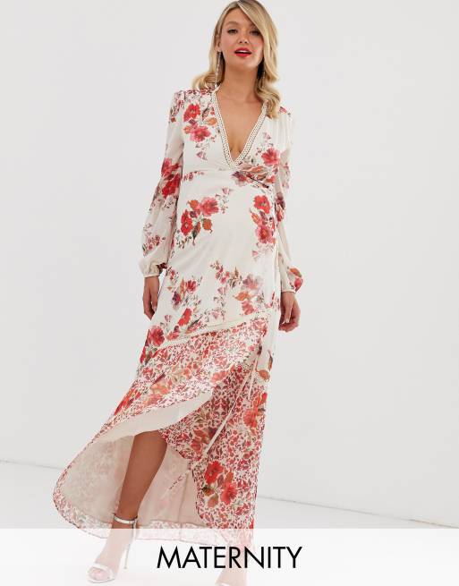 Hope Ivy Maternity wrap from panel floral print maxi dress in red