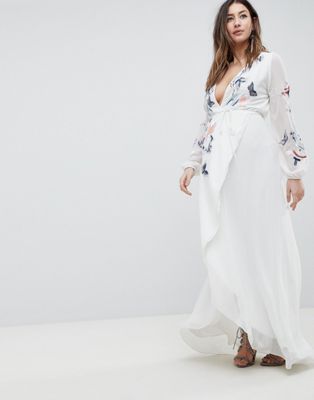 white embroidered wrap dress