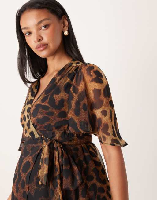 Hope & Ivy Maternity wrap front maxi dress in brown leopard print