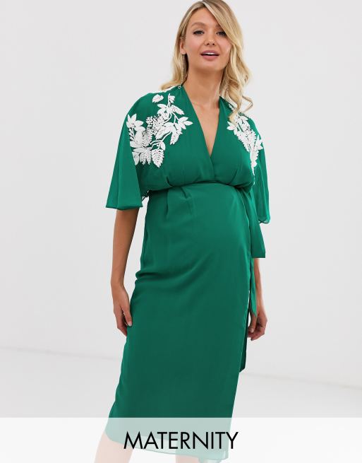 Hope & Ivy Maternity jumpsuit with embellishment in emerald