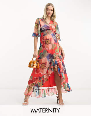 Hope & Ivy Maternity Wrap Midaxi Dress In Mixed Floral-multi