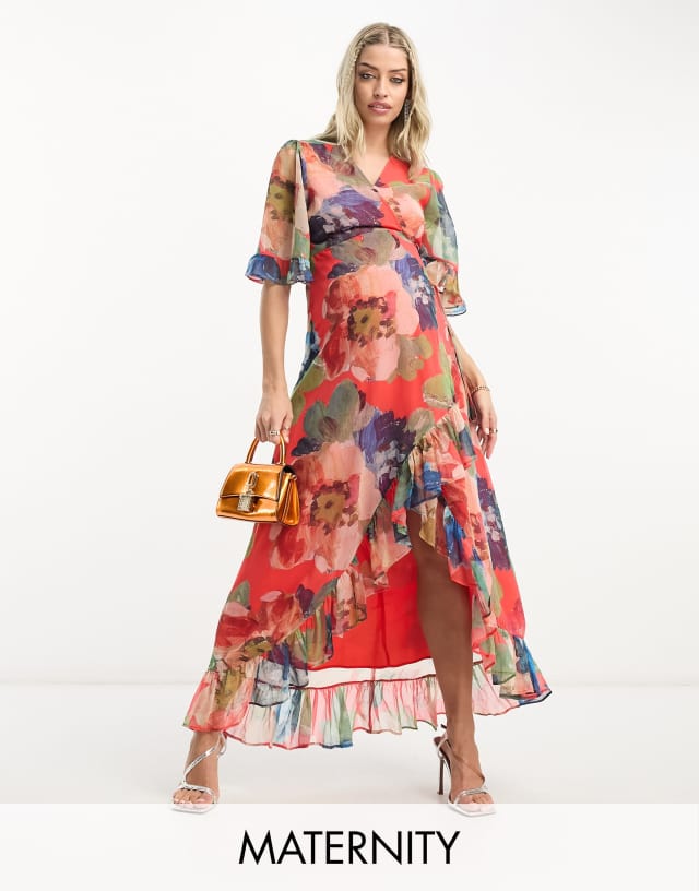 Hope & Ivy Maternity wrap midaxi dress in mixed floral